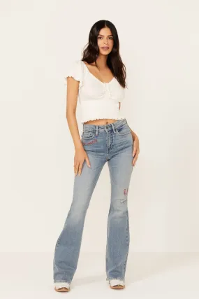 Western Cowboy Embroidered High Rise Bootcut Denim Jeans