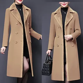 Winnie Double-Breasted Wool Blend Lapel Trench Coat