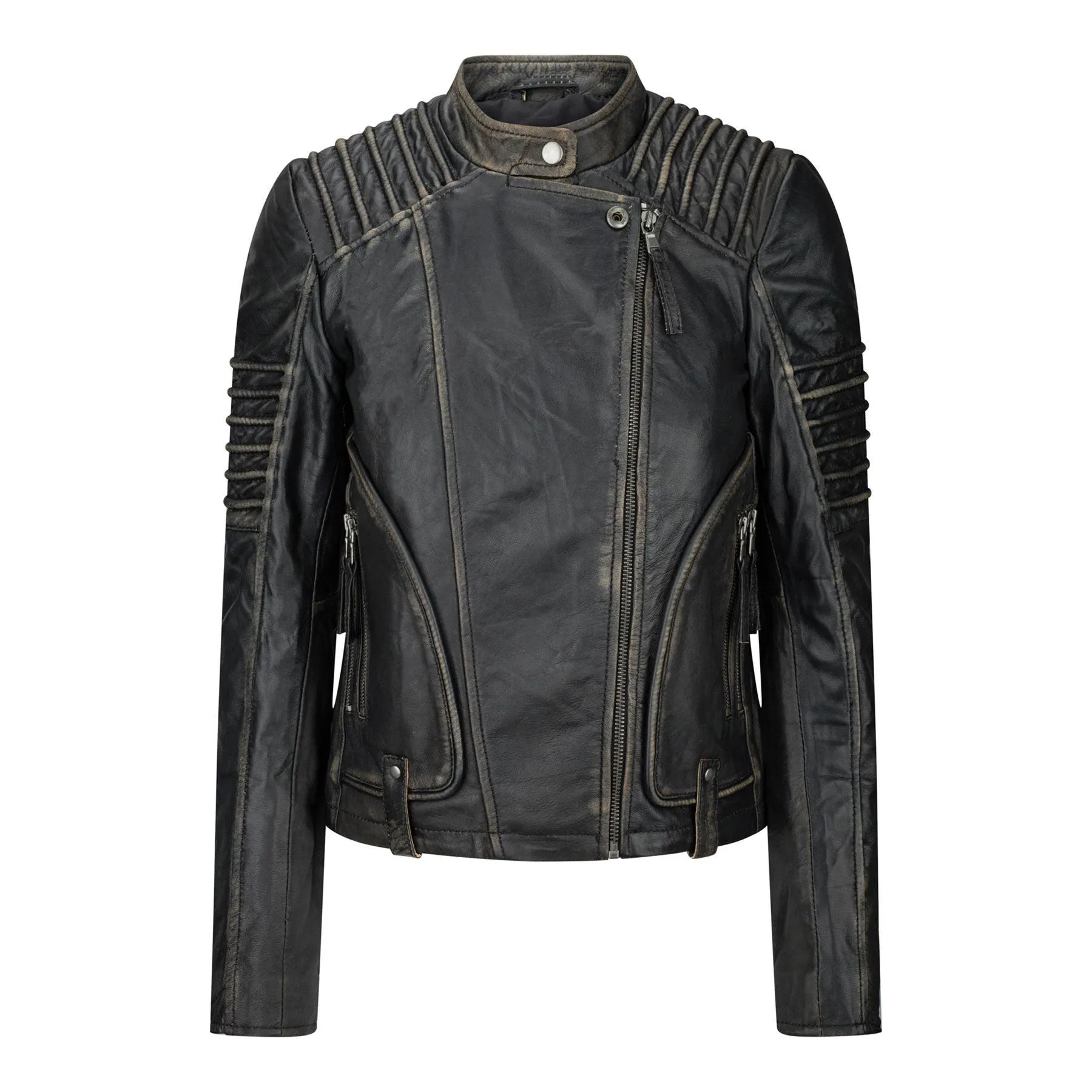 Womens Ladies Girls Soft Black Gold Real Leather Short Biker Style Jacket