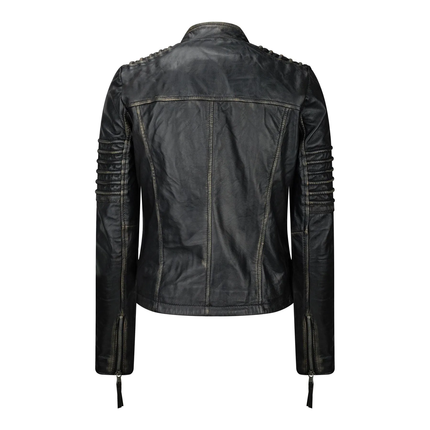 Womens Ladies Girls Soft Black Gold Real Leather Short Biker Style Jacket