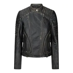 Womens Ladies Girls Soft Black Gold Real Leather Short Biker Style Jacket